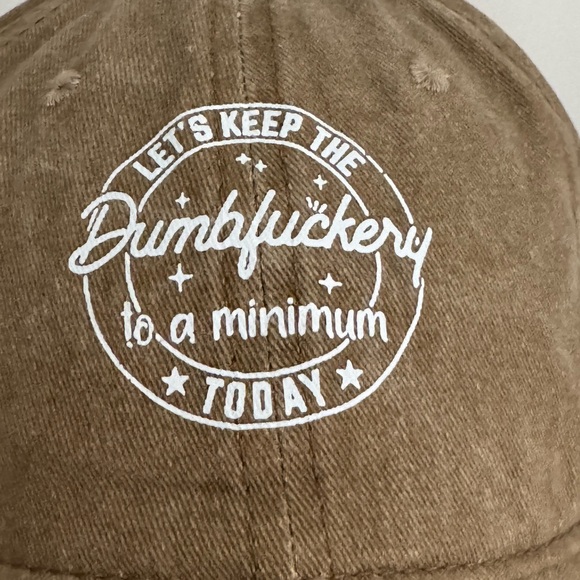 “Let’s Keep the DumbF To a Minimum Today” Funny Camel Coffee Brown Casual Cap - Picture 2 of 3